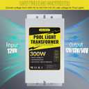 300W 120V AC to 12V/13V/14V AC Multi-tap Safety Pool Light Transformer with Stainless Steel Casing, for Outdoor Landscape and Spa