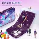 for iPhone 15 Pro Max Case Cute,Clear Glitter with [1 x Tempered Glass Screen Protector] Sparkly Bling Shockproof Bumper Protective Soft Silicone Phone Cover Case for Women Girls Dark Purple
