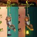 Rossesay Solar Light Outdoor Monkey Statues Brown 7.48 Inch Resin Chimpanzee Baby Monkey Climbing on Vine with LED Lantern Waterproof Hanging Figurine with Hook for Yard Garden Wall