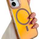 SAKUULO Magnetic Case for iPhone 17 Compatible with Magsafe, Bling Laser Iridescent Florescent Crystal Sparkly Luxury Shockproof Protective Cover for Women Men, Gold