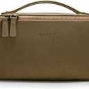 EACHY Travel Makeup Bag, Faux Suede Cosmetic Bags for Women,Large Capacity Portable Pouch Open Flat Toiletry Bag Make up Organizer with Divider and Handle (Medium)