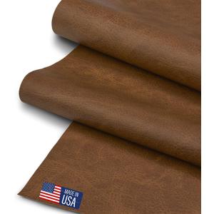 Faux Leather Fabric, Thick Durable Synthetic Repholstery Leather Vinyl, Soft Touch Distressed DIY and Craft Material - Individual 1 Yard Cut 36"x54" (Amber)