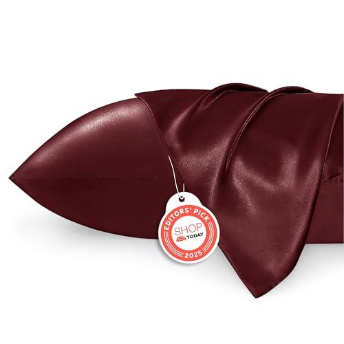 Bedsure King Size Satin Pillowcase Set of 2 - Valentine Pillow Cases for Hair and Skin with Envelope Closure, Similar to Silk Pillow Cases, Gifts for Women Men, Burgundy, 20x36 Inches, 2pcs