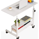 Adjustable Height Mobile Computer Desk for Small Space Rolling Writing with Wheels Corner Home Office Study Portable Bedrooms Work Size 31.5x15.7 Inch Storage Gaming Table, White