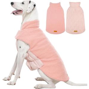 Kuoser Reversible Dog Coat Warm Fleece & Quilted Waterproof Dog Jacket, Double-Sided Cold Weather Dogs Winter Coat with Harness Hole, Windproof Pet Snow Vest for Small Medium Large Dogs, Pink XL (X-Large (Chest: 24.4"-29.5")