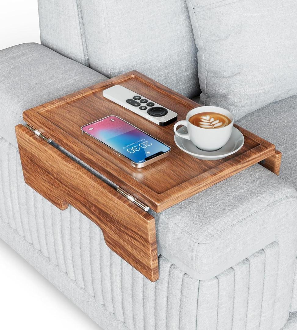Sofa Armrest Tray  Acacia | Couch Arm Table - Clip-On Couch Desk Sofa Arm Tray - Dark Honey
