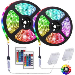6.56 feet Battery Powered LED Strip Lights, DIY Indoor and Outdoor Decoration, Waterproof, 24 Keys Remote, 2 Pack