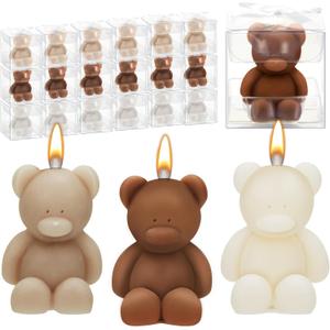 50 Pcs Bear Baby Shower Candle Favors for Guest Bear Party Favors Baby Shower Candles Bulk for Gifts Party Decorations (Light Brown,Brown,White)