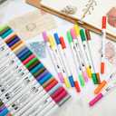 48 Pcs Double Brush Marker Pens 48 Colors Art Markers Set with Portable Box Fine and Brush Double Tip Markers Set Art Supplies Kit for Kids Adults Drawing Journaling Note Coloring Books (White)