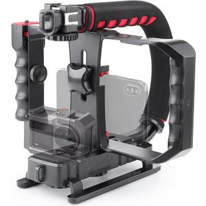 Zeadio Camera Handheld Stabilizer with Smartphone Video Cage Rig, Triple Cold-Shoe Handle Grip Compatible with All Camera Action Camera DSLR Smartphone