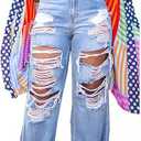 HuiSiFang Women's Ripped Jeans High Waisted Straight Wide Leg Cut Out Destroyed Frayed Tassel Jeans Distressed Baggy Jeans 3XL