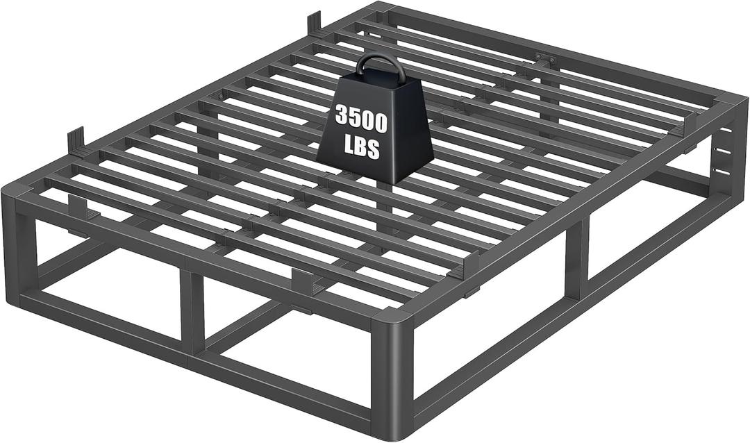 14 Inch King Size Bed Frame with Rounded Corner and Headboard Hole, Metal Platform Bed Frames 6 Non-Slip Guards, 3500lbs Heavy Duty Steel Slat Support, Squeak Free, No Box Spring Needed, Black
