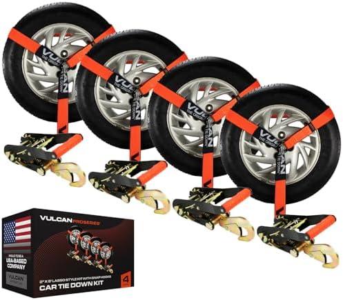 VULCAN Car Tie Down with Snap Hooks - Lasso Style - 2 Inch x 96 Inch - 4 Pack - PROSeries - 3,300 Pound Safe Working Load