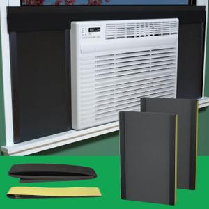 Window Air Conditioner, 2 pieces of surface insulation EVA board, 17 inches * 11 inches, fully enclosed design, Summer/ Winter Heat and Draft Insulating, Two-Piece Panels Window Seal BLACK