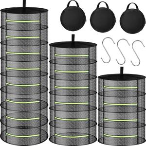 3 Pcs Herb Drying Rack Mesh Herb Drying Rack Hanging with Green Zipper 4 Tier 6 Tier 8 Tier 24" Plant Dry Net Basket with Storage Pouch and Hook for Herbs Plants Seeds Buds Grow Tents Garden