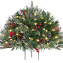 Lighted Artificial Christmas Tree Urn Filler Pre-lit Pine Trees Ornaments Outdoor Light Up Planter Filler Holiday Home Decorations