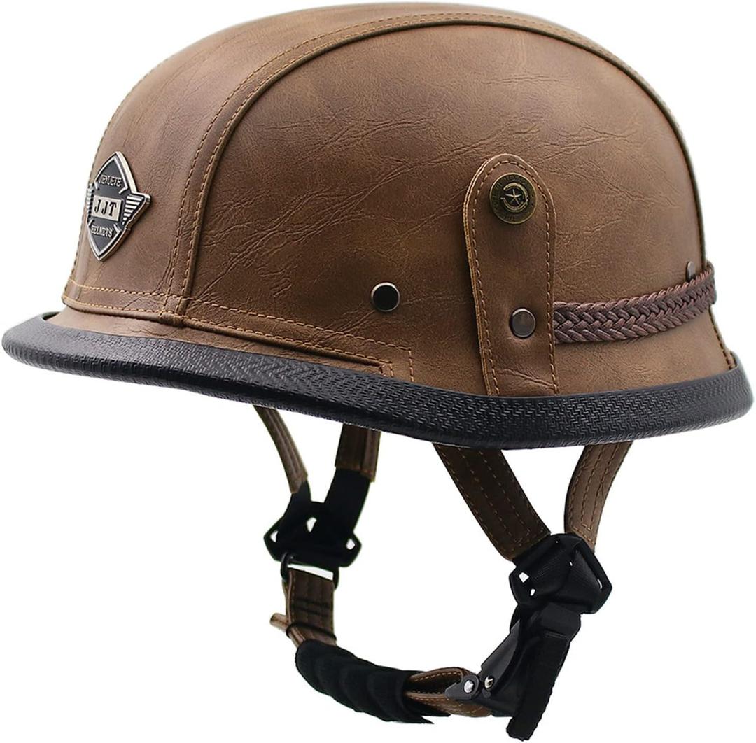 Retro Motorcycle Half Helmet German Style Leather Half Face Helmet Adult Men Women Half Shell Helmet,for Street Scooter Moped Cap Cruiser Jet Style
(Dark Brown, XL)
