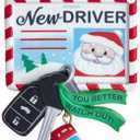 New Driver Christmas Ornament - Customizable Santa Driver's License New Car and Keys Holiday Tree Decoration Keepsake for Teens and Driving Test (Red)
