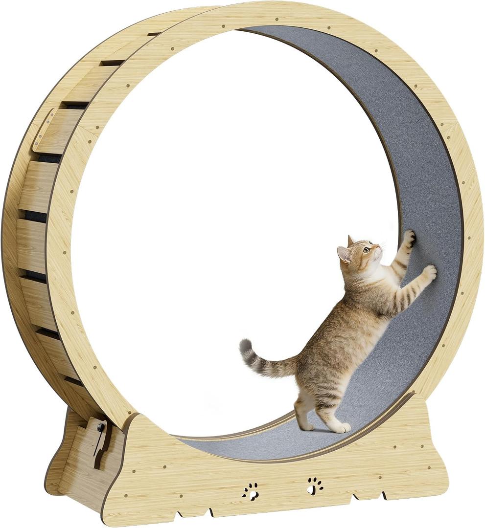 Large Cat Exercise Wheel, Quiet 48" Cat Treadmill for Indoor Cats, Running Wheel with Carpeted Runway & Stability Base, Ideal for Multiple Cats & Large Breeds for Fitness & Active Play