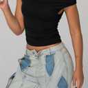 Off Shoulder Tops for Women Spring Going Out Crop Tank Tops Sexy Sleeveless Shirts (Black)