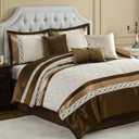 Bedduvit Luxury 7 Piece Bed in Bag King - Elegant Jacquard Design Thick King Comforter Set, Chic Genuine Patchwork Striped Bedding Comforter Sets with Bed Skirt, Decorative Pillows, Shams, Brown/Beige