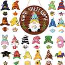 Wenqik 41 Pcs Interchangeable Gnome Decor Holiday Wooden Seasonal Gnome Decor Detachable Magnet Hat and Hand Welcome Sign for Home Decoration (Dark Brown)