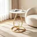 Round Side Table Small End Table Living Room Marble Top Coffee Accent Table, Gold Base