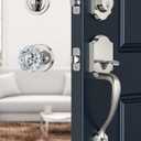 Brushed Nickel Front Door Handle and Deadbolt Set, Front Door Lock Set with Crystal Glass Door Knob, Exterior Door Lock Set with Single Cylinder, Reversible for Right & Left, Satin Nickel