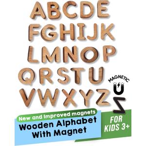 Alphabet Magnets - Magnetic Letters for Kids, Wooden Letters for Learning & Classroom Supplies, Ideal for Refrigerators, School Board, & Early Literacy Educational Toys 3+ (Uppercase)