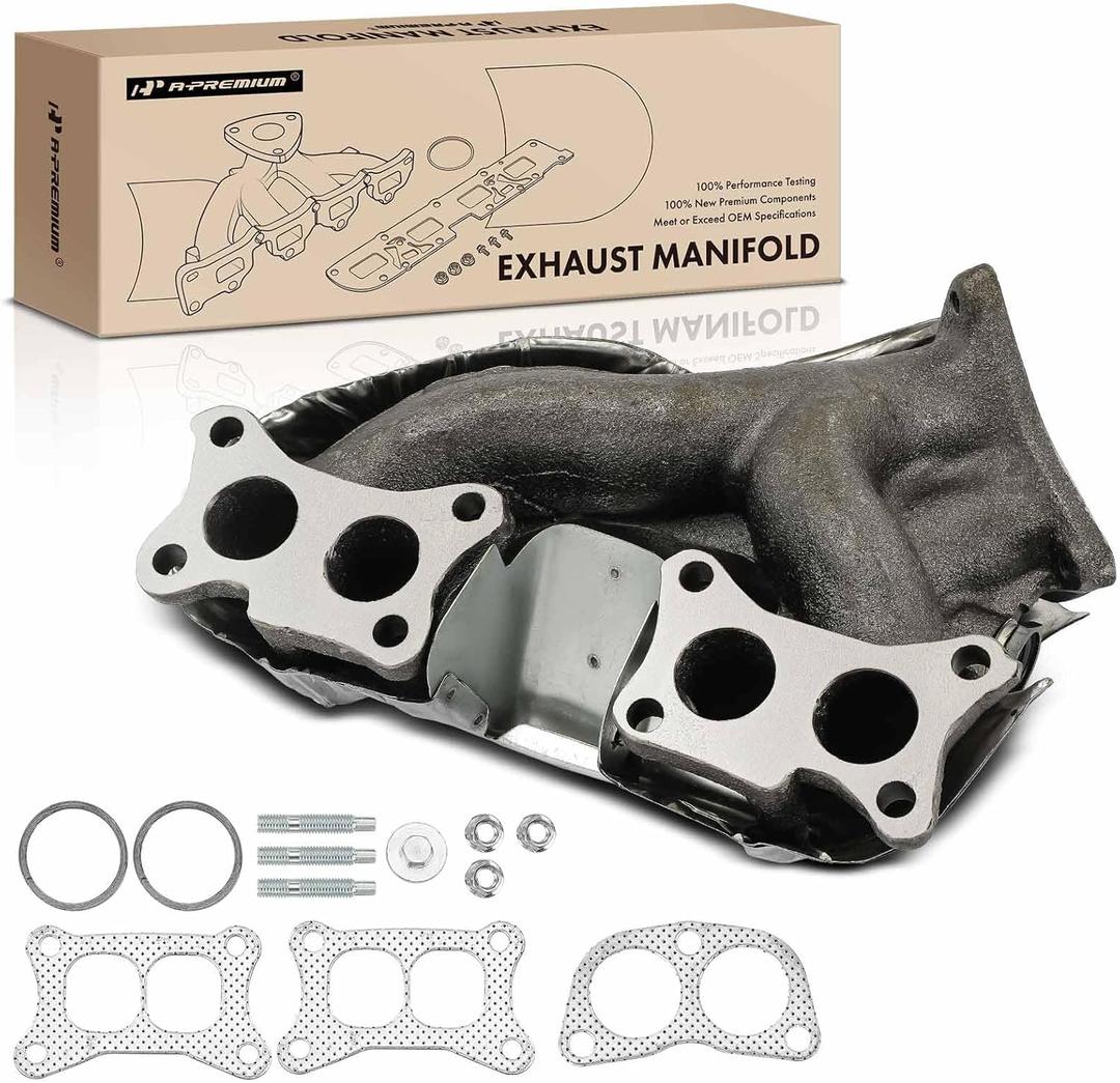 A-Premium Engine Exhaust Manifold Kit W/Gaskets & Studs & Nuts & Heat Shield [SOHC 4Cyl 2.4L] Compatible with Nissan D21 1990-1994, Pickup 1995-1997