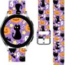 Holidays Watch Band 20mm Compatible with Samsung Galaxy Watch 6/5/ 5 Pro/ 4/3/ 6 Classic/ 4 Classic/Active 2/ Active for Women Men, Stylish Pattern Xmas Printed Replacement Strap (A-Cat/Pumpkin (Pink))