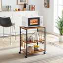 Mr IRONSTONE Microwave Cart 23.7'' for Small Space, 3-Tier Microwave Stand Coffee Cart Rolling Kitchen Utility cart on Wheels, Vintage