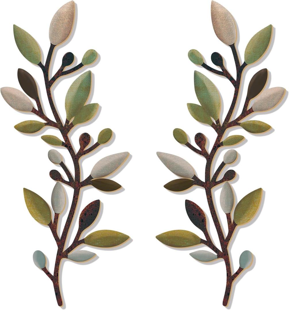 Zzbakress 2 Pcs Colorful Tree Leaf Wall Art Decor Vine Home Wall Decor Olive Branch Leaf Wall Decoration Large Wall Decor for Bedroom, Living Room, Wall Sculptures Indoor Outdoor (Unique)