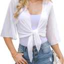 Totatuit Women's Tie Front Shrug Bell Sleeve Bolero Sheer Knotted Lightweight Cardigan Short Shawl Tops Azure Blue (White), Medium