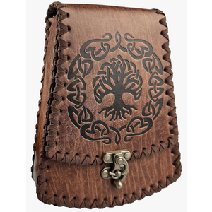 HiiFeuer Nordic Embossed Faux Leather Belt Bag, Medieval Retro Waist Bag, Vintage Portable Buckle Belt Pouch for Ren Faire (Brown B)