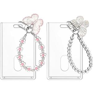 2 Pcs Photocard Holder with Acrylic Butterfly Keychain, Cute Clear Photo Card Holder for Album Cards Credit Cards ID Badges Bus Card