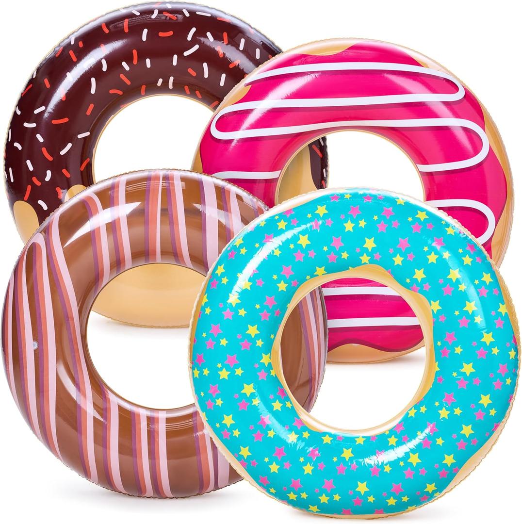 Sloosh 4 Pack Inflatable Pool Floats, Pool Tube Rings, Swim Tubes, Floaties Toys, Beach Swimming Party Toys for Kids and Adults