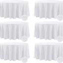 Fokitut 6 Pack Waterproof Round Tablecloth, 132 Inch, Stain Resistant and Wrinkle Polyester Table Cloth, Fabric Table Cover for Kitchen Dining, Wedding, Party, Holiday Dinner-White