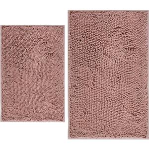BOANKODU Bathroom Rugs Sets 2 Piece, Extra Soft Chenille Bath Mat Absorbent Bathroom Rug, Bathroom Mat with Sturdy PVC Non-Slip Bottom, Machine Washable Bath Rugs (32x20 Inch + 24x16 Inch, Deep Pink)