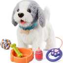 OR OR TU Walking Barking Toy Dog with Remote Control Leash, Plush Puppy Electronic Interactive Toys for Kids, Shake Tail,Pretend Dress Up Realistic Stuffed Animal Dog Age 3 4 5 6+ Years Old Best Gift (Grey+White)