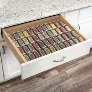 SZWQILIN Spice Drawer Organizer,Spice Rack Drawer for Kitchen, 4 Tier Acrylic Drawer Spice Organizer for Jars and Packets,Expandable From 13" to 26" 8 Pack (Black)