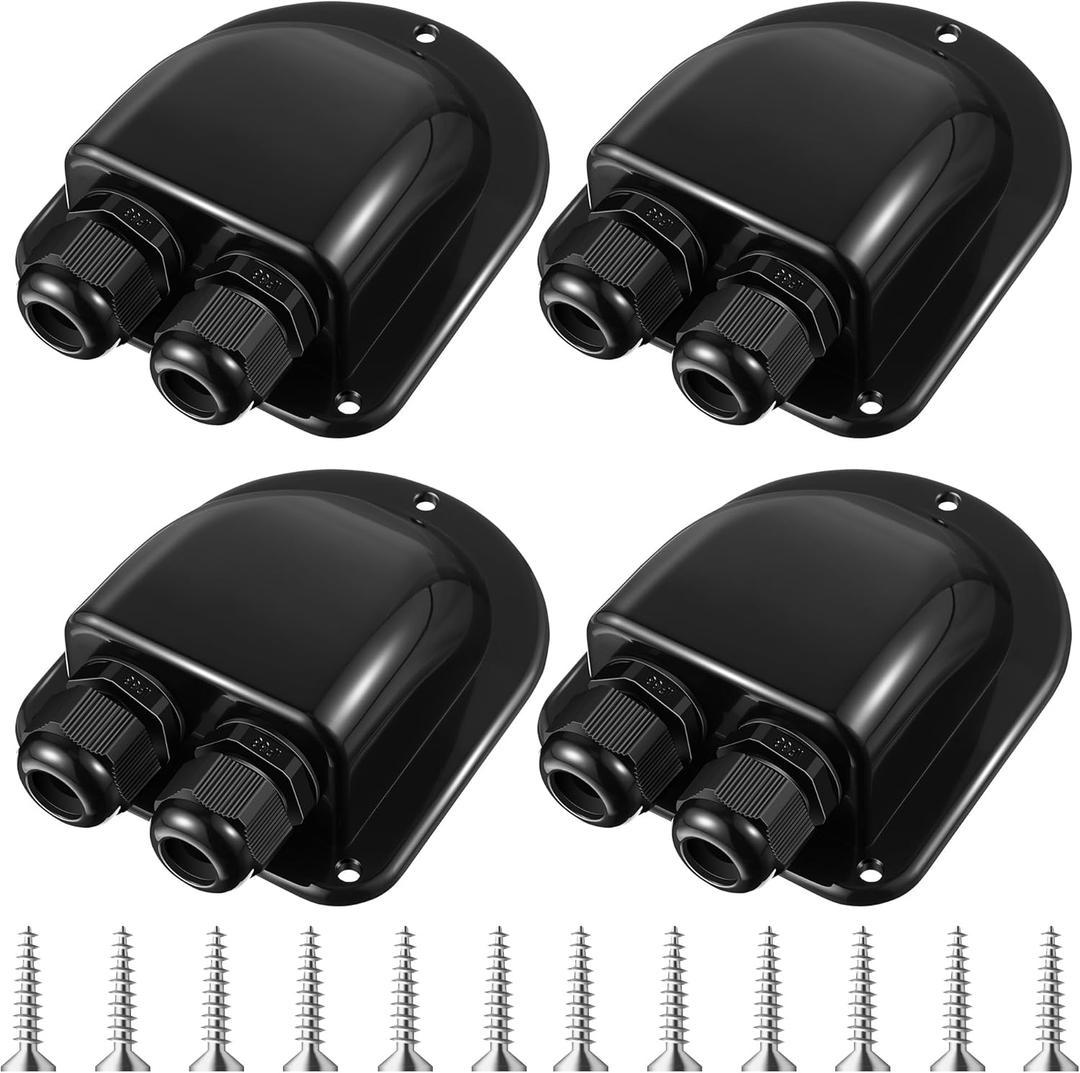 Enhon 4 Pack Waterproof ABS Solar Cable Entry Gland Black, Weather Resistant Dual Cable Entry Housing for All Types 3mm to 10mm RV, Caravan, Marine, Boat, Cabin (Black)