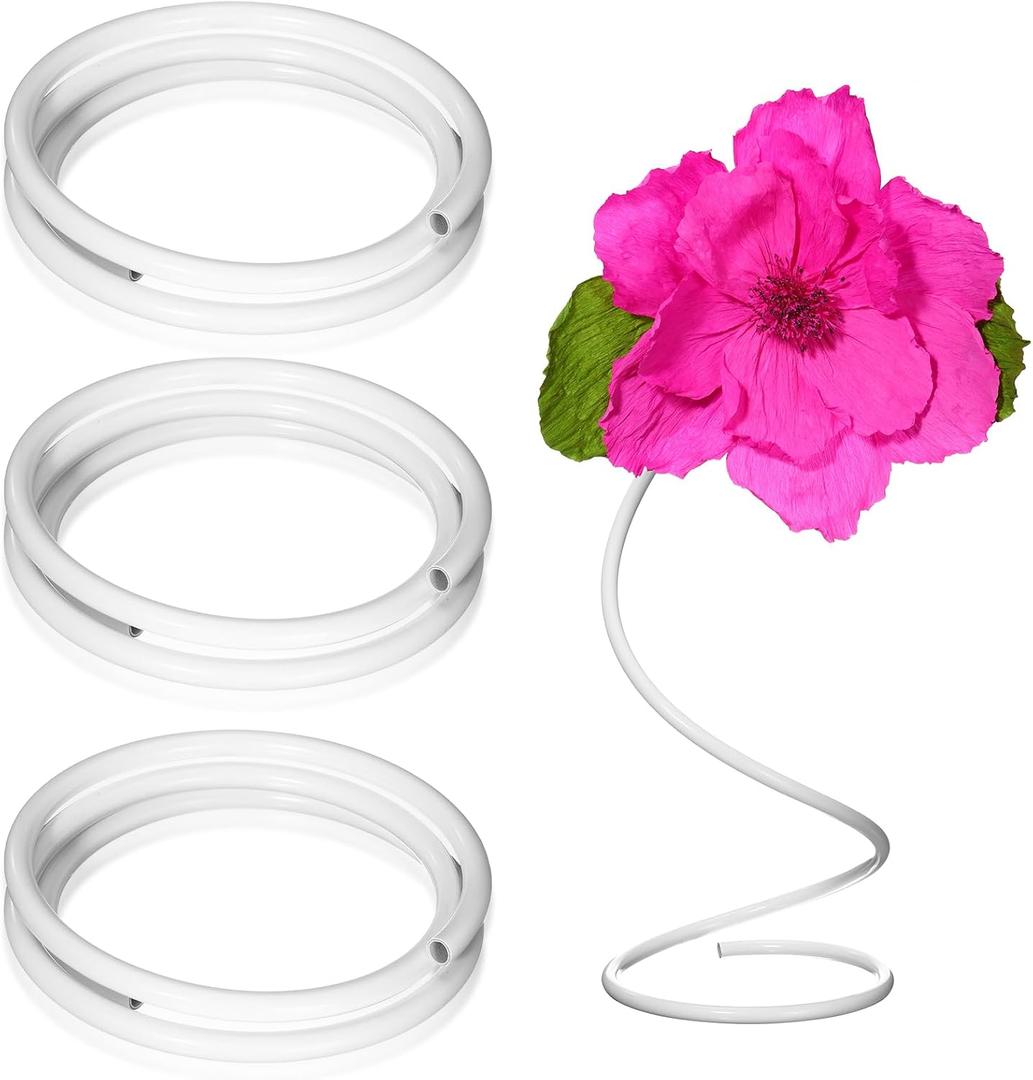 Tioncy 3 Pcs 78.7 Inch Flexible Pipe PVC Tubing Aluminum Bendable Plastic Pipe Stem for Artificial Flowers Stem, Balloon Arches, Floral Wedding Decor, DIY Crafts, Cosplay Prop (White)