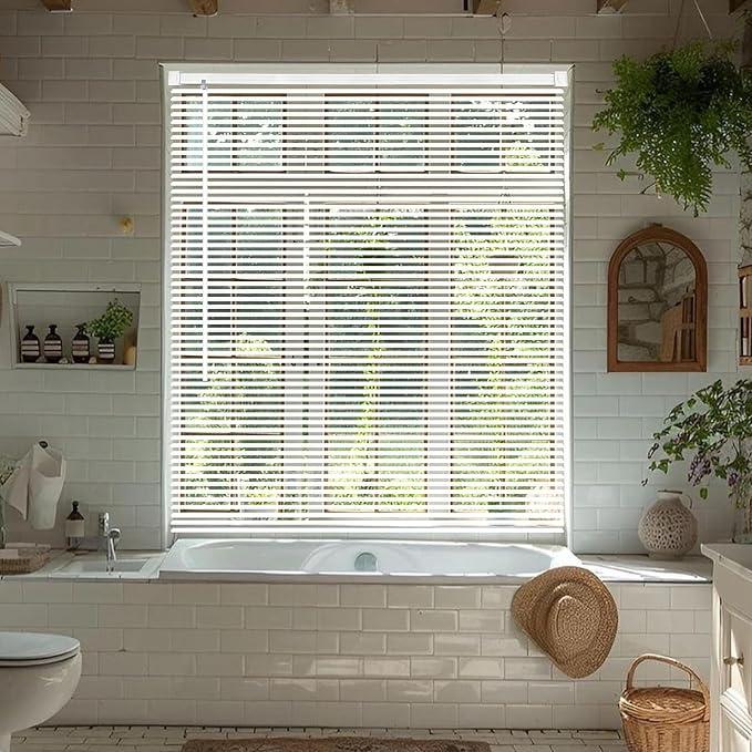 AIRLAJYID Cordless Vinyl Mini L Blinds 27" W x 72" H, 1" Slat White Horizontal Windows L Blind for Door, Shades, Camper, Light Filtering, Interiors, Arrive 1/2 Inch Narrower Indoor