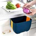 Hanging Folding Mini Trash Can for Kitchen Cabinet Door, Small Collapsible Garbage Bin Under Sink,Wall Mounted Folding Waste Bin- Mini Garbage Container for Cabinet/Bedroom/Bathroom 3L (Blue Yellow)