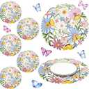 Tudomro 12 Pcs 14'' Spring Round Placemats Flower Embroidered Doilies Daisy Table Placemat for Home Dining Holiday Kitchen Table Tea Party Decoration (Flower Style)