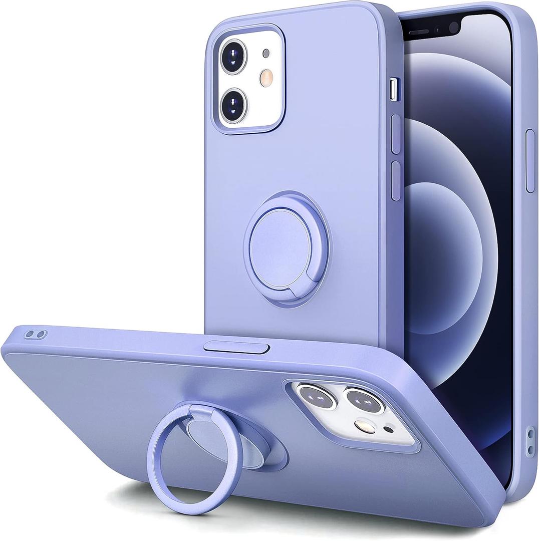 Hython Case for iPhone 12 Case & iPhone 12 Pro Case with Ring Stand, 360 Rotatable Ring Holder Magnetic Kickstand, Shockproof Rubber Protective Phone Case Cover Inner Microfiber Lining, Light Purple