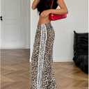 Verdusa Women's Loose Wide Leg Pants Tie Side Striped Elastic Waist Trousers (Brown Leopard)