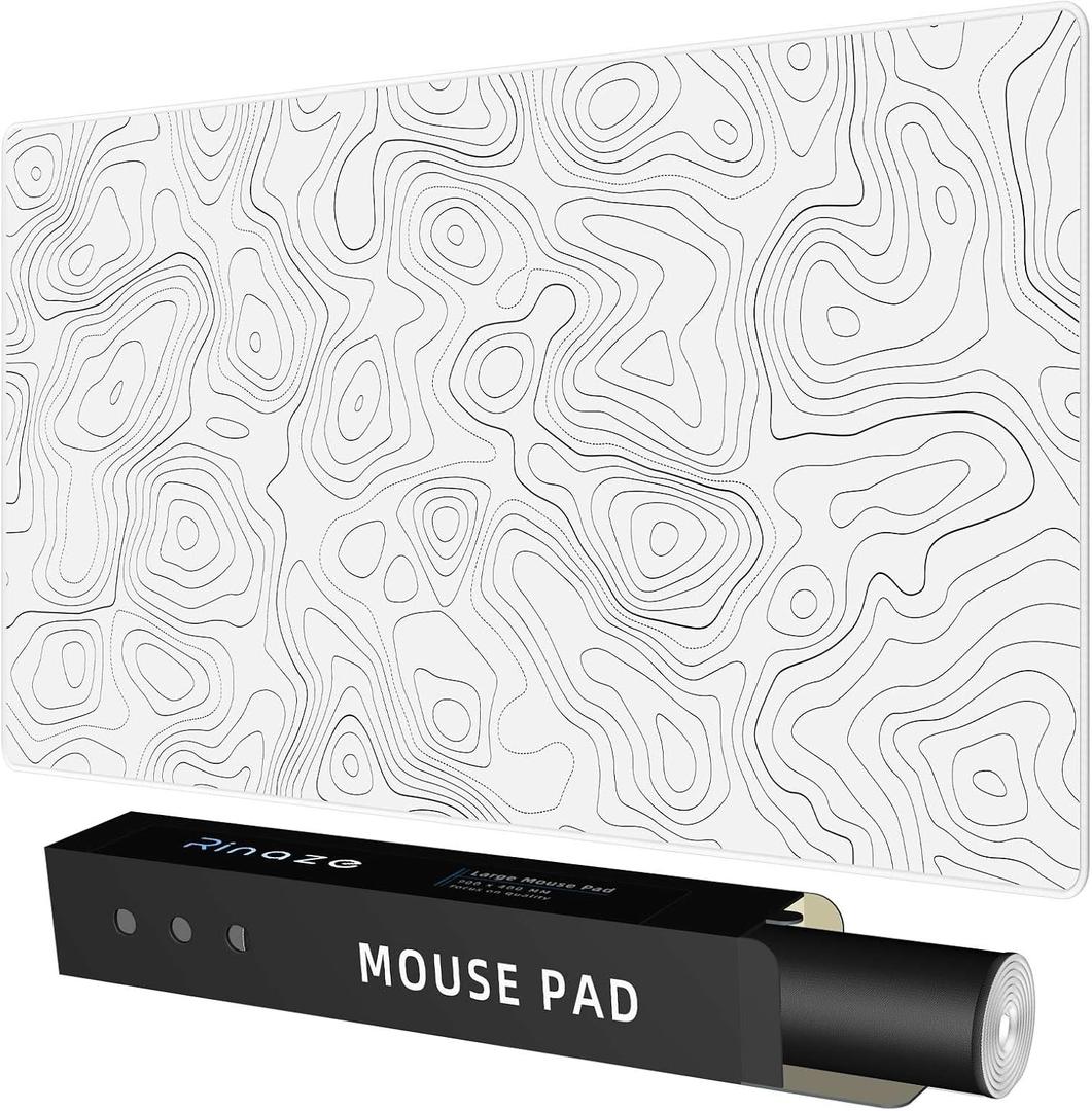 Extra Large Gaming Mouse Pad with White Topographic, XXL Mousepad, Big Mouse Mat Desk Pad, Non Slip Keyboard Pad for Gaming Computer Laptop PC Office Desk Accessories