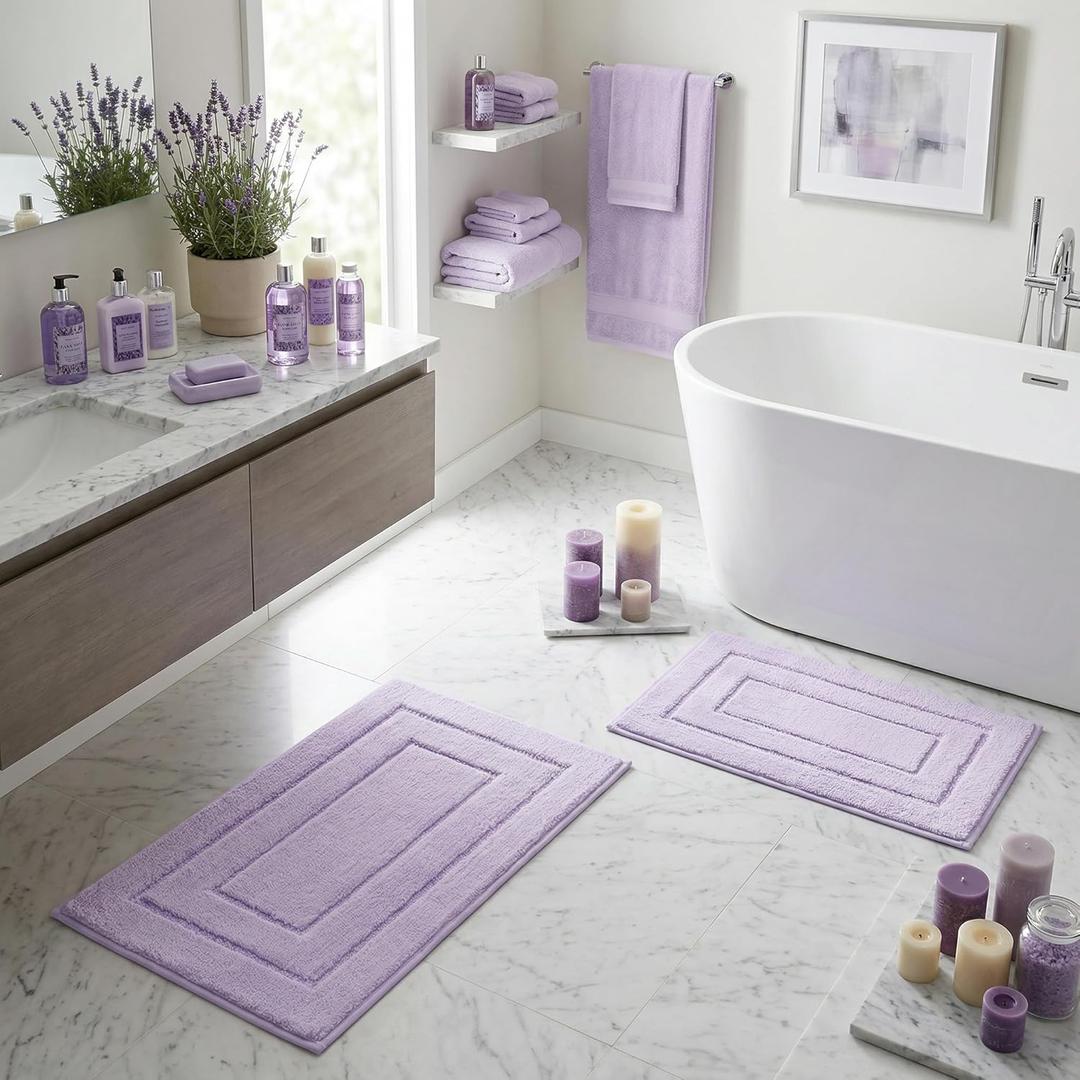 GRANNY SAYS Bathroom Rugs Sets 2 Piece,Soft Bath Mats for Bathroom, Bath Rugs Non Slip Washable, Absorbent Bath Rug for Tub,Shower and Toilet, Bath Mat Set (Lilac, 20" x 32" + 16" x 24")